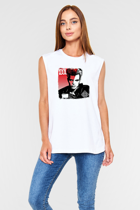 Billy Idol Baskılı Unisex Beyaz Kolsuz Tişört
