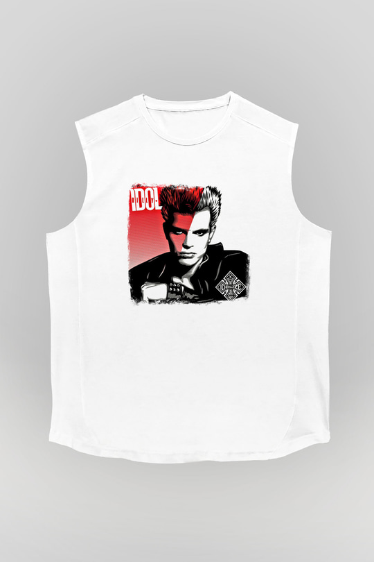 Billy Idol Baskılı Unisex Beyaz Kolsuz Tişört
