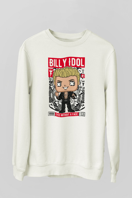 Billy Idol Baskılı Unisex Beyaz Sweatshirt