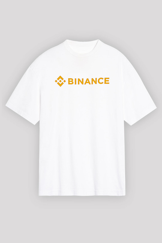 Binance Baskılı Beyaz Unisex Oversize Tişört - Tshirt