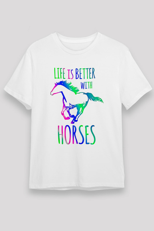 Binicilik Baskılı Unisex Beyaz Tişört - Tshirt