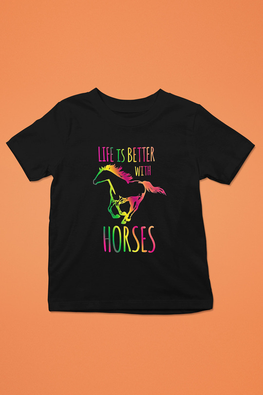 Binicilik - Riding Baskılı Unisex Siyah Çocuk Tİşörtü - Tshirt