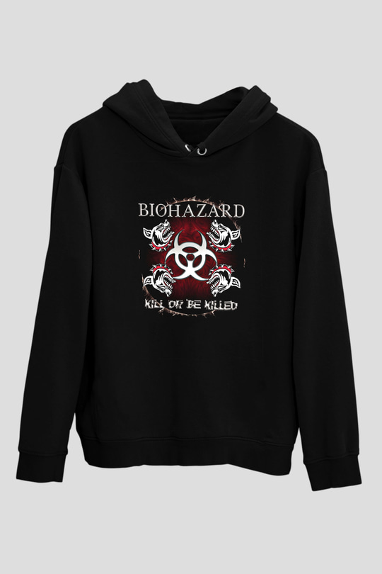 Biohazard Baskılı Unisex Siyah Hoodie