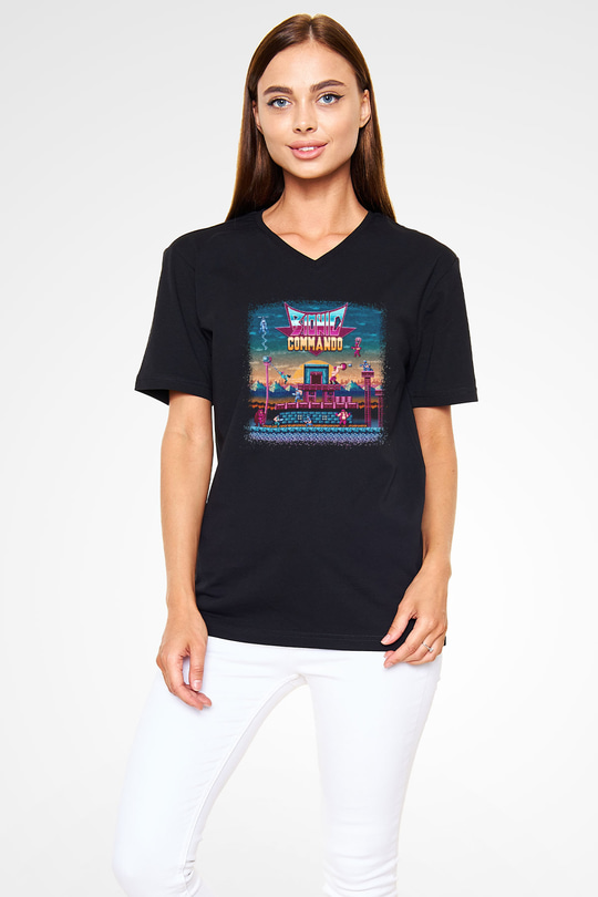 Bionic Commando Siyah Unisex  V Yaka Tişört