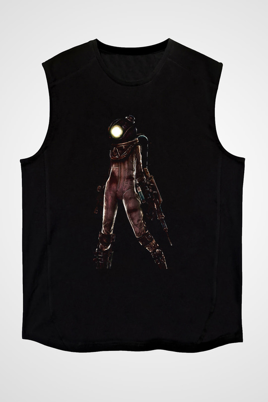 Bioshock James Baskılı Unisex Siyah Kolsuz Tişört - Tshirt