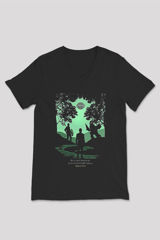 Bioshock James Baskılı Unisex Siyah V Yaka Tişört - Tshirt