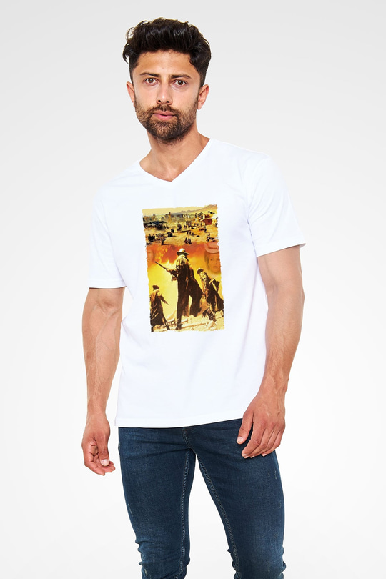 Bir Zamanlar Batıda (Once Upon a Time in the West) Baskılı Beyaz V Yaka Tişört