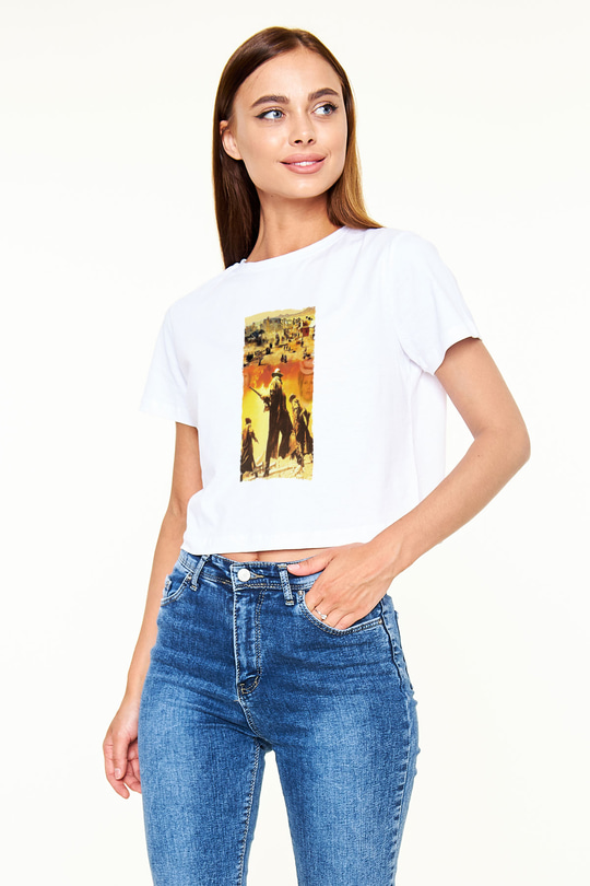 Bir Zamanlar Batıda (Once Upon a Time in the West) Baskılı Beyaz Crop Top Tişört