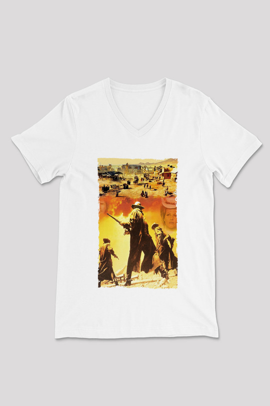 Bir Zamanlar Batıda (Once Upon a Time in the West) Baskılı Beyaz V Yaka Tişört