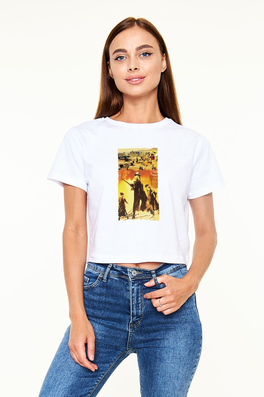 Bir Zamanlar Batıda (Once Upon a Time in the West) Baskılı Beyaz Crop Top Tişört