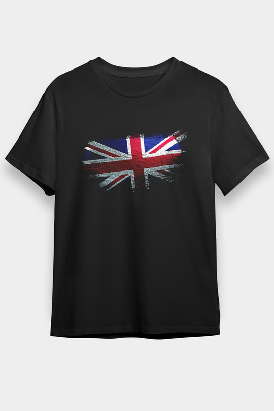 Birleşik Krallık - United Kingdom Bayrağı Baskılı Unisex Siyah Tişört