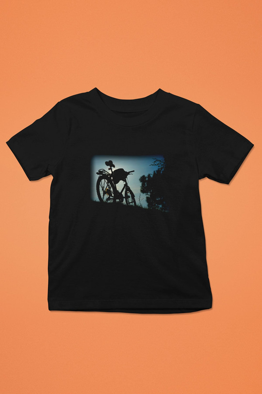Bisiklet Baskılı Siyah Unisex Çocuk Tişört