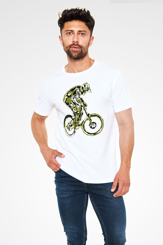 Bisiklet Beyaz Unisex Tişört T-Shirt - TişörtFabrikası