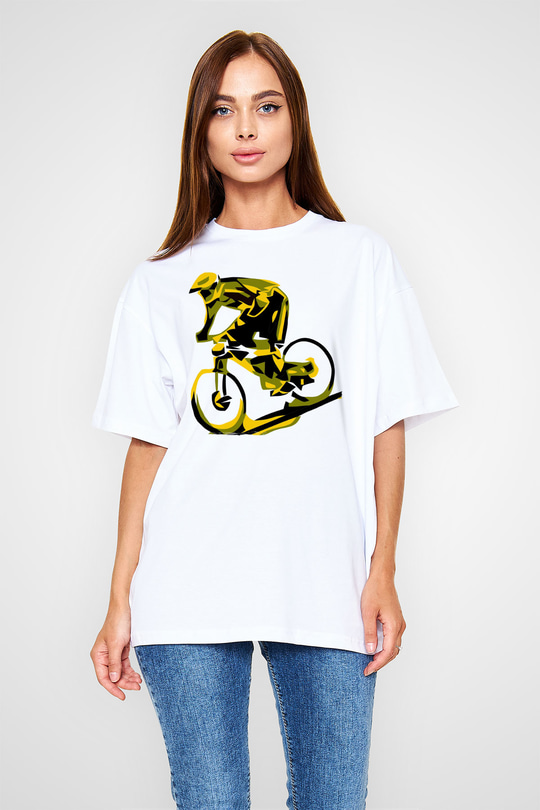 Bisiklet Beyaz Oversize Tişört Oversize T-shirt - TişörtFabrikası