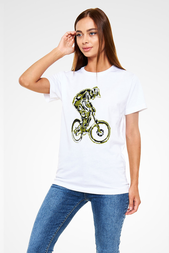 Bisiklet Beyaz Unisex Tişört T-Shirt - TişörtFabrikası