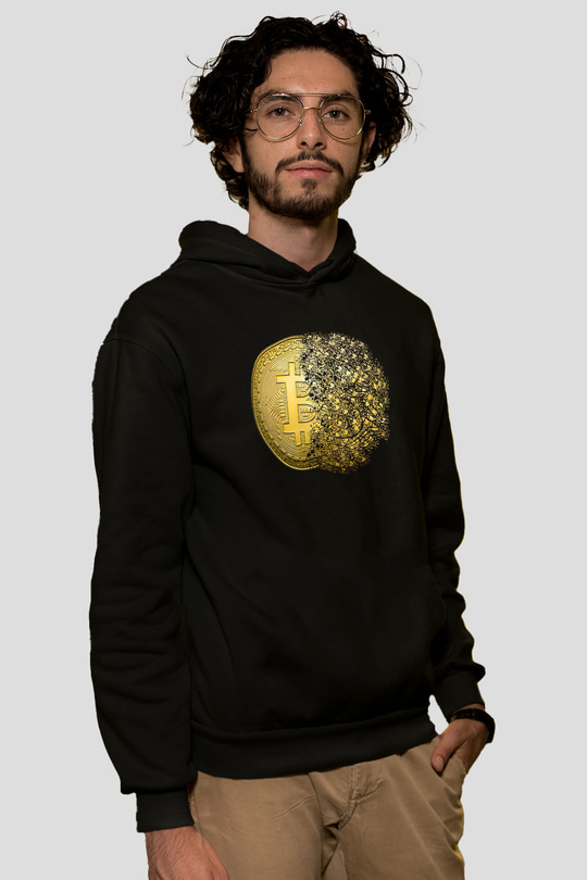 Bitcoin Baskılı Unisex Siyah Hoodie