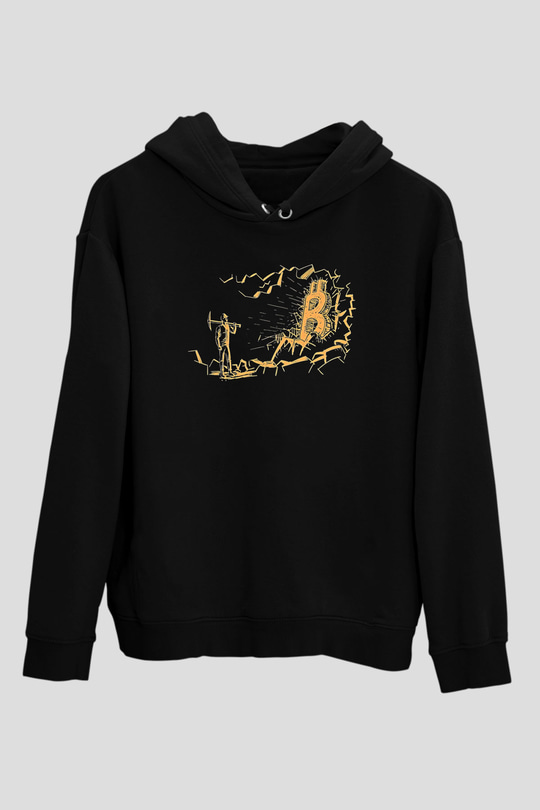 Bitcoin Baskılı Unisex Siyah Hoodie