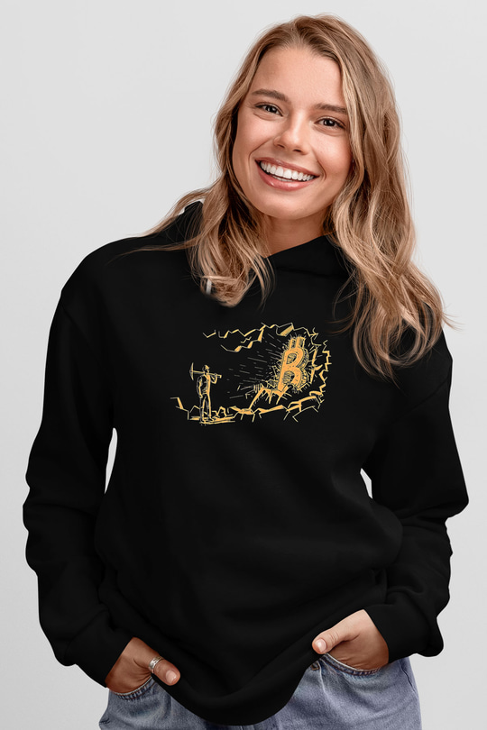 Bitcoin Baskılı Unisex Siyah Hoodie