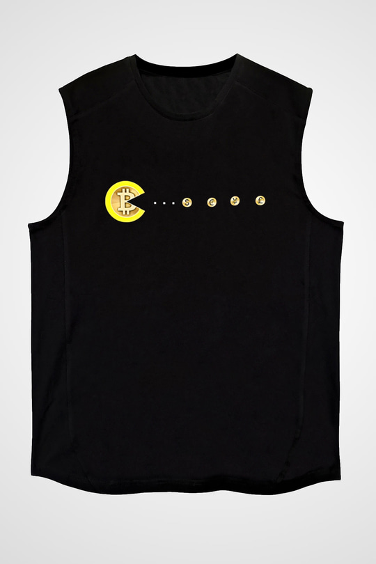 Bitcoin Baskılı Unisex Siyah Kolsuz Tişört - Tshirt