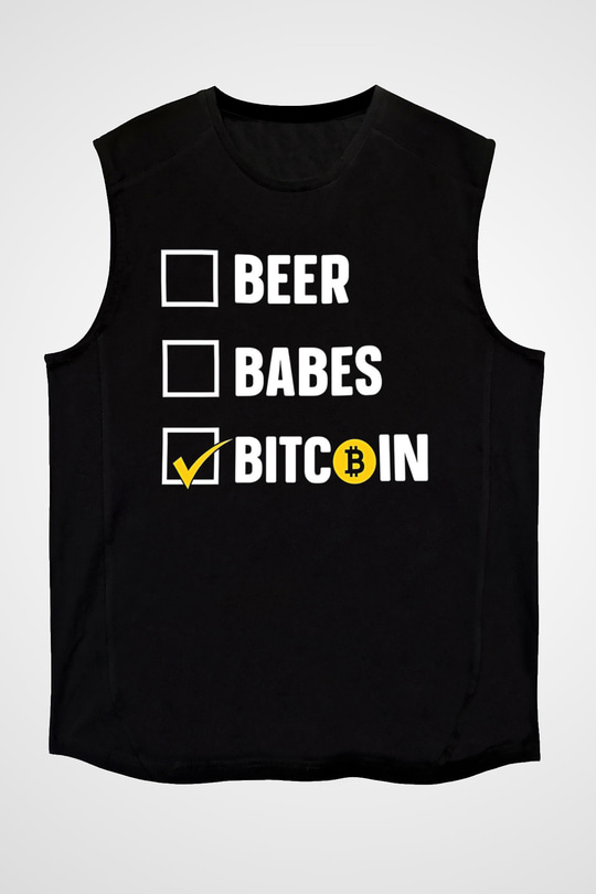 Bitcoin Baskılı Unisex Siyah Kolsuz Tişört - Tshirt