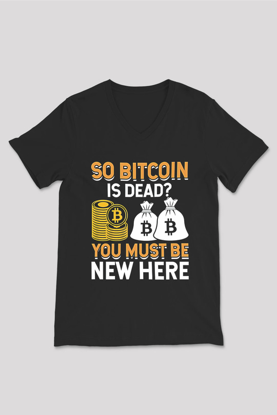Bitcoin Baskılı Unisex Siyah V Yaka Tişört - Tshirt