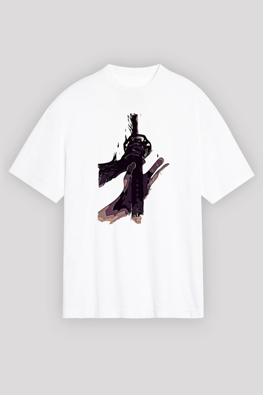 Black Clover Baskılı Beyaz Unisex Oversize Tişört - Tshirt