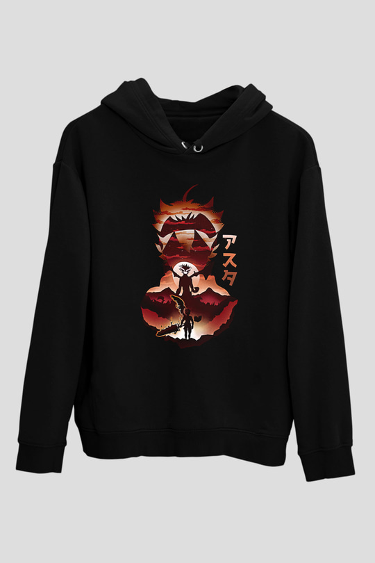 Black Clover Baskılı Unisex Siyah Hoodie