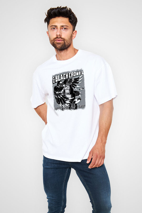 Black Crowes Baskılı Unisex Beyaz Oversize Tişört