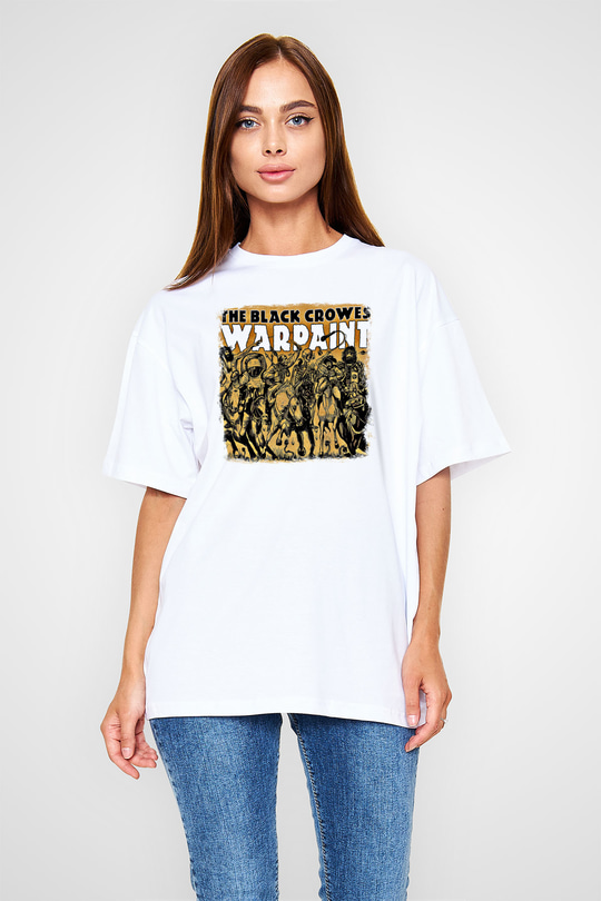 Black Crowes Baskılı Unisex Beyaz Oversize Tişört