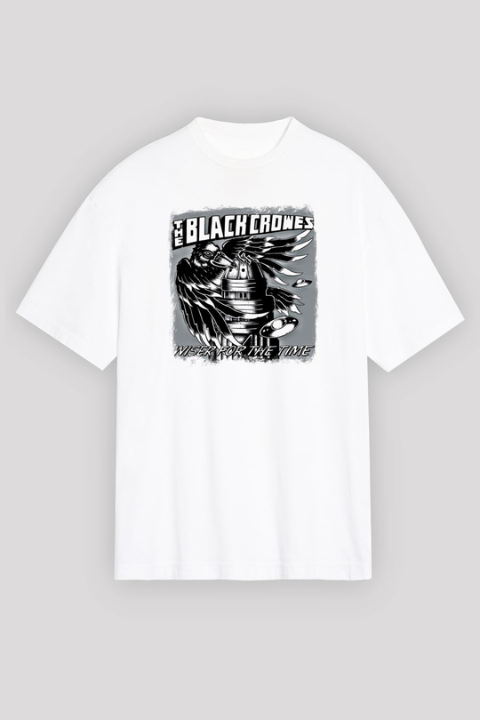 Black Crowes Baskılı Unisex Beyaz Oversize Tişört