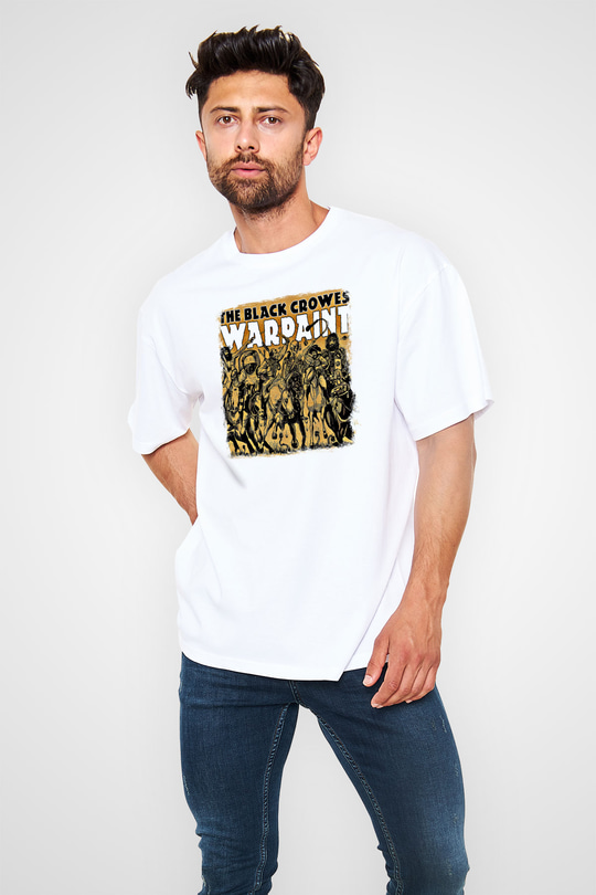 Black Crowes Baskılı Unisex Beyaz Oversize Tişört