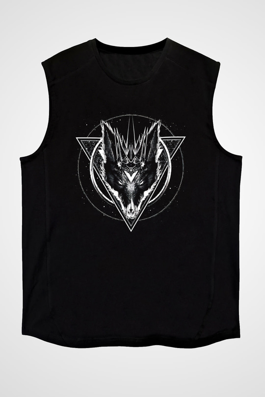 Black Jackal Baskılı Unisex Siyah Kolsuz Tişört - Tshirt