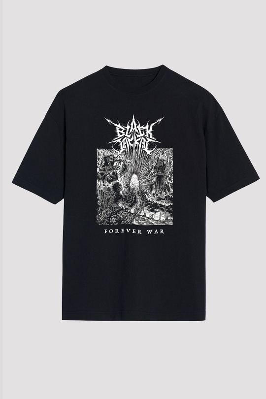 Black Jackal Baskılı Unisex Siyah Oversize Tişört - Tshirt