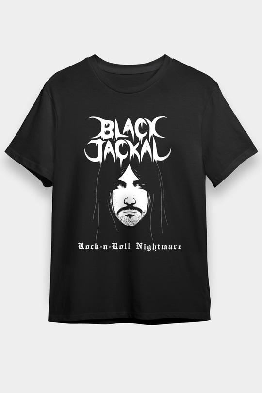 Black Jackal Baskılı Unisex Siyah Tişört - Tshirt