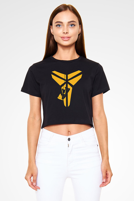Black Mamba Baskılı Siyah Crop Top Kadın Tişört - Tshirt