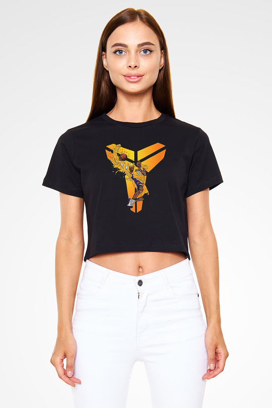 Black Mamba Baskılı Siyah Crop Top Kadın Tişört - Tshirt