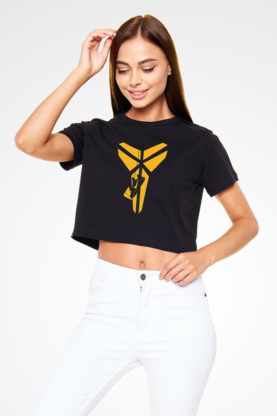 Black Mamba Baskılı Siyah Crop Top Kadın Tişört - Tshirt