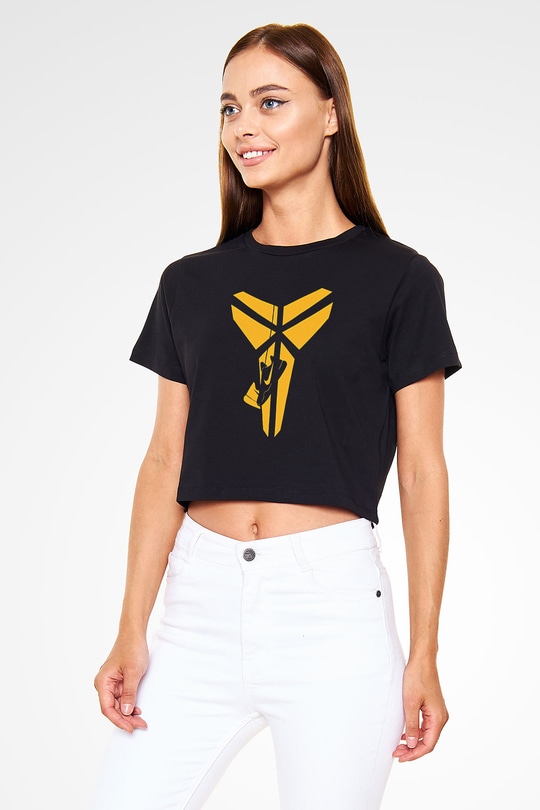 Black Mamba Baskılı Siyah Crop Top Kadın Tişört - Tshirt