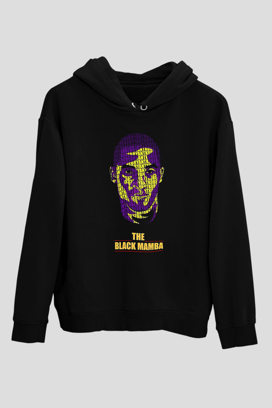 Black Mamba Baskılı Unisex Siyah Kapüşonlu Sweatshirt