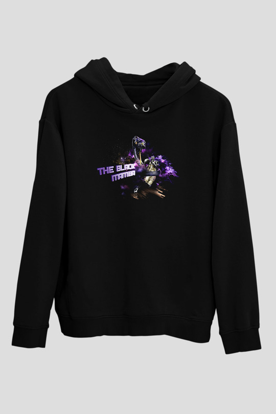 Black Mamba Baskılı Unisex Siyah Kapüşonlu Sweatshirt