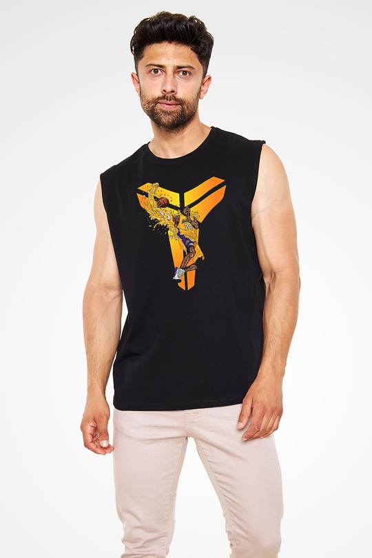 Black Mamba Baskılı Unisex Siyah Kolsuz Tişört - Tshirt