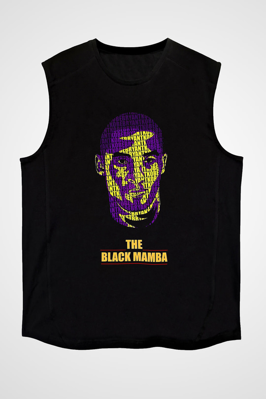 Black Mamba Baskılı Unisex Siyah Kolsuz Tişört - Tshirt