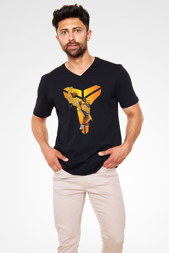Black Mamba Baskılı Unisex Siyah V Yaka Tişört - Tshirt