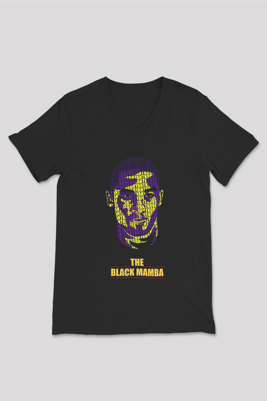Black Mamba Baskılı Unisex Siyah V Yaka Tişört - Tshirt