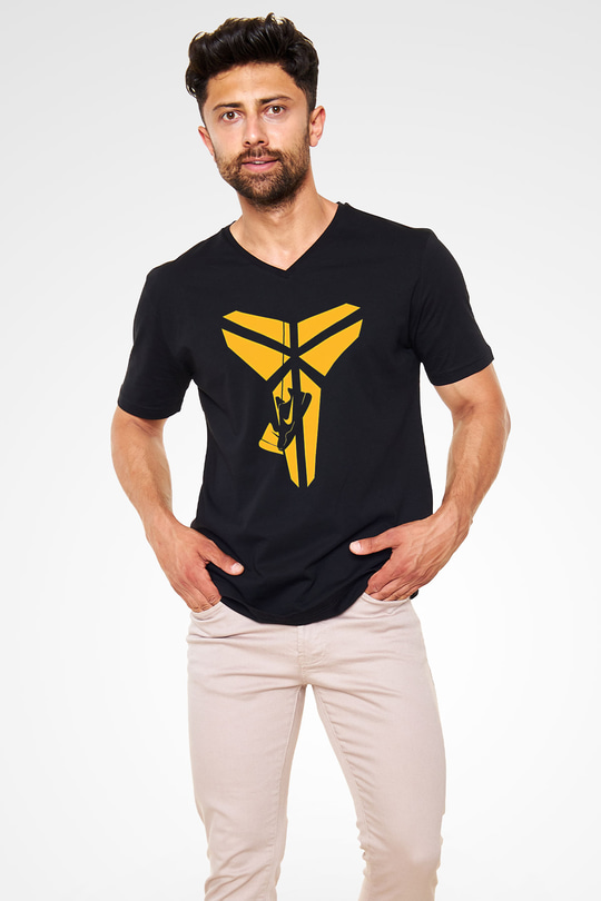 Black Mamba Baskılı Unisex Siyah V Yaka Tişört - Tshirt