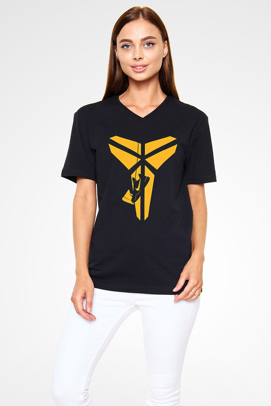 Black Mamba Baskılı Unisex Siyah V Yaka Tişört - Tshirt