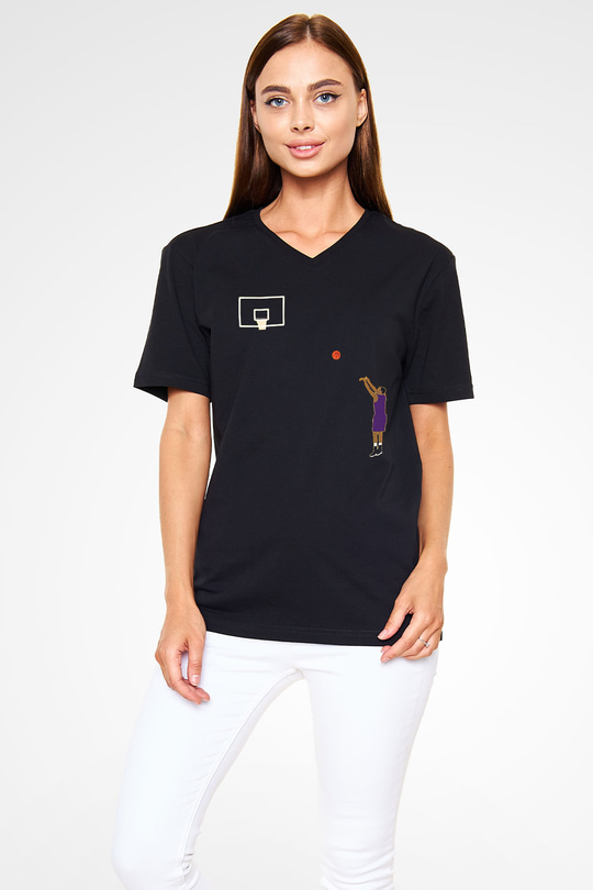 Black Mamba Baskılı Unisex Siyah V Yaka Tişört - Tshirt