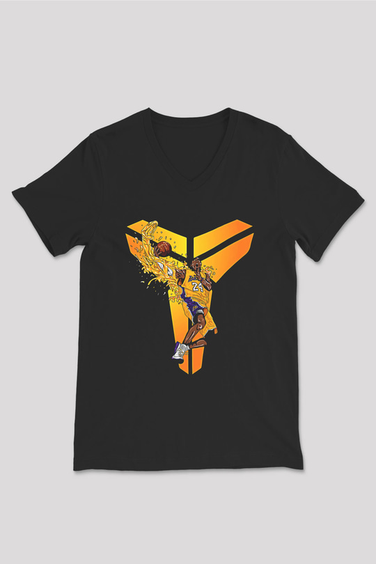Black Mamba Baskılı Unisex Siyah V Yaka Tişört - Tshirt