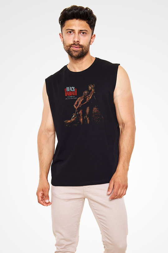 Black Sabbath Baskılı Unisex Siyah Kolsuz Tişört