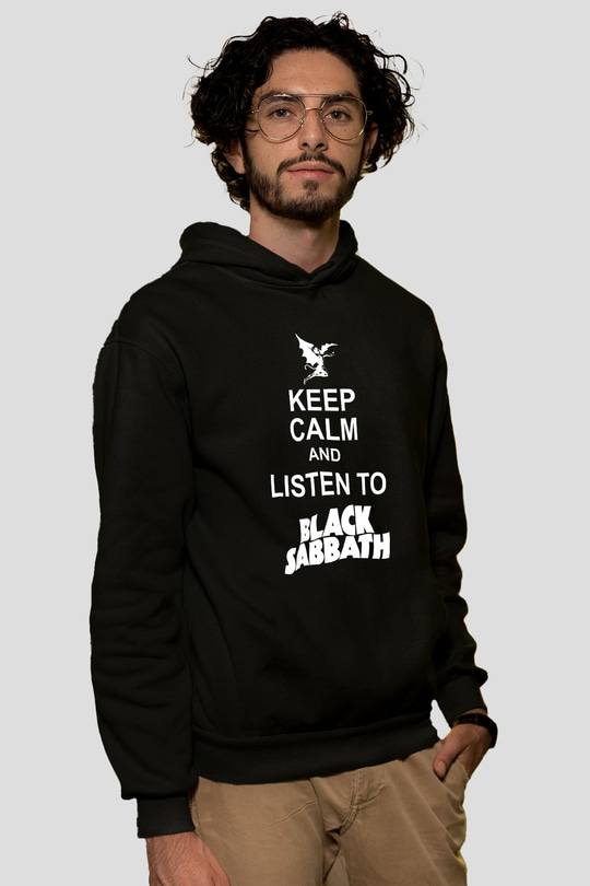Black Sabbath Keep Calm And Listen To Black Sabbath Siyah Unisex Kapüşonlu Sweatshirt